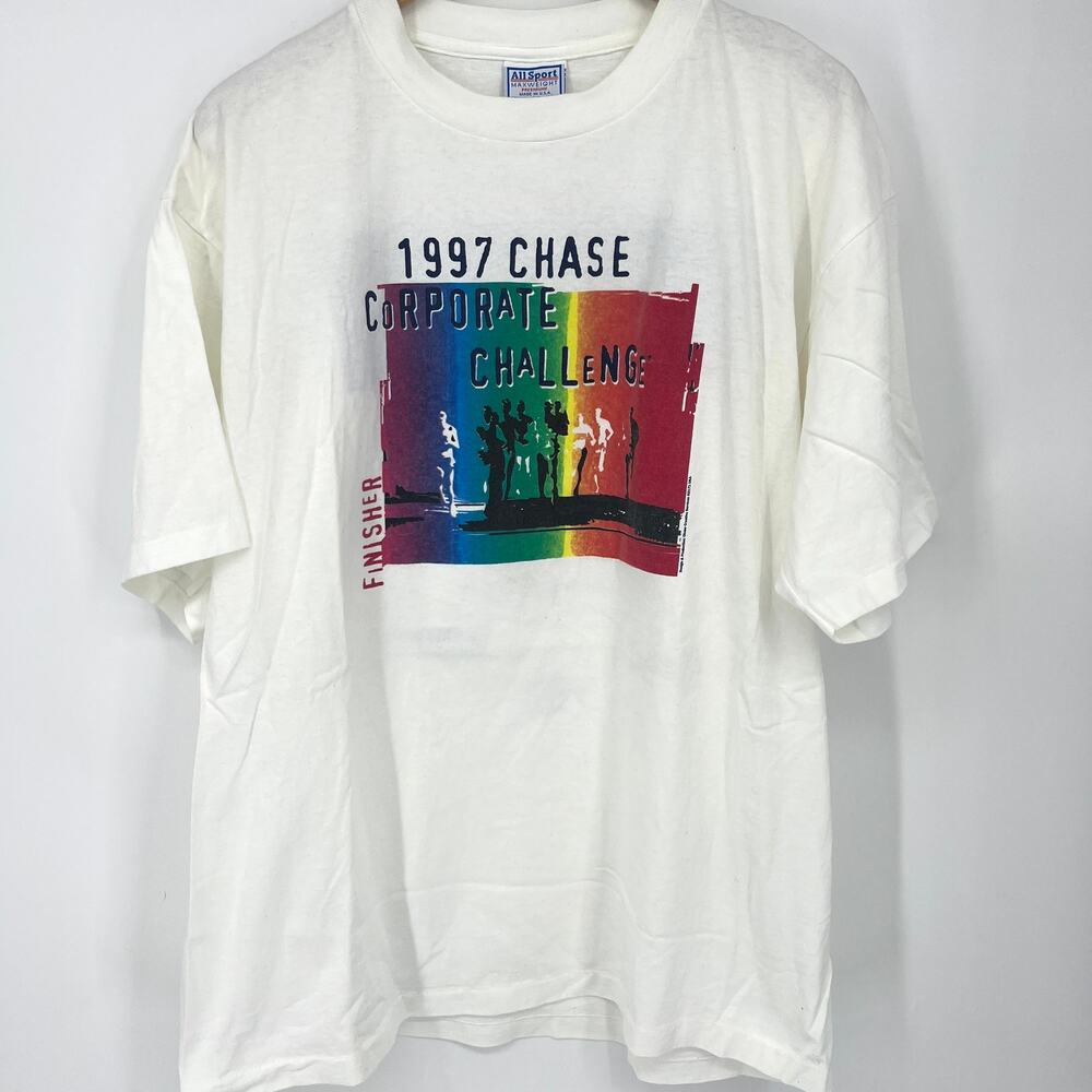 VTG 1997 Chase Corporate Challenge Finisher T Shirt Rainbow Double Graphic XL